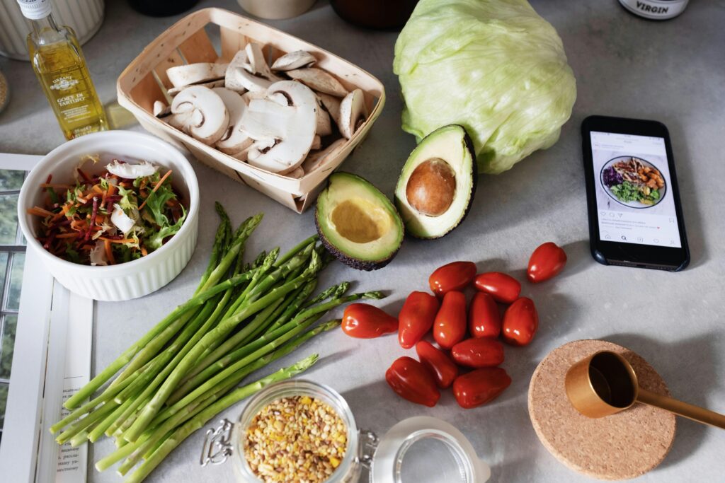 A fresh selection of vegetables and ingredients for preparing a nutritious meal.